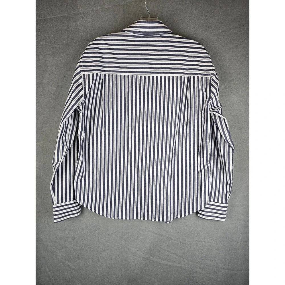 Quince Shirt Womens S Blue White Hudson Stripe Poplin Boyfriend Coastal Preppy